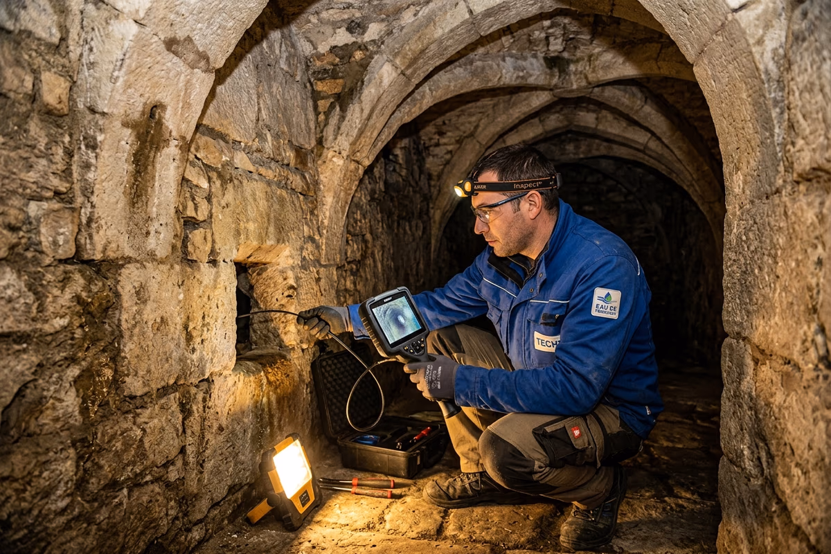Endoscopie non destructive dans une cave voûtée du quartier médiéval de Périgueux